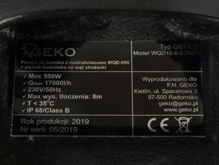 GEKO G81429 550W Kalové čerpadlo s plovákem drtič + spojka 2"