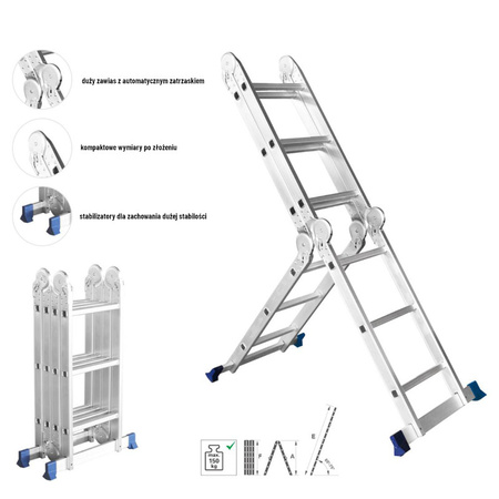 GEKO G02440 Multifunkční kloubový žebřík 3,7m štafle 