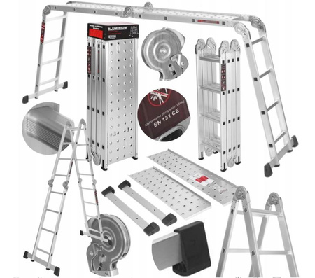 KRAFT&DELE KD4071 Hliníkový Žebřík 4x4 460cm multifunkční s PLATFORMOU kloubový skládací