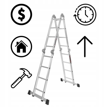 KRAFT&DELE KD4071 Hliníkový Žebřík 4x4 460cm multifunkční s PLATFORMOU kloubový skládací