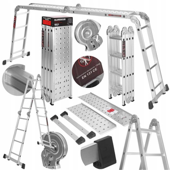 KRAFT&DELE KD4071 Hliníkový Žebřík 4x4 460cm multifunkční s PLATFORMOU kloubový skládací