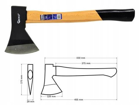 GEKO G72212 ŠTÍPACÍ SEKERA na dřevo 1000G 455mm kalač dřevěná rukojeť PROFI