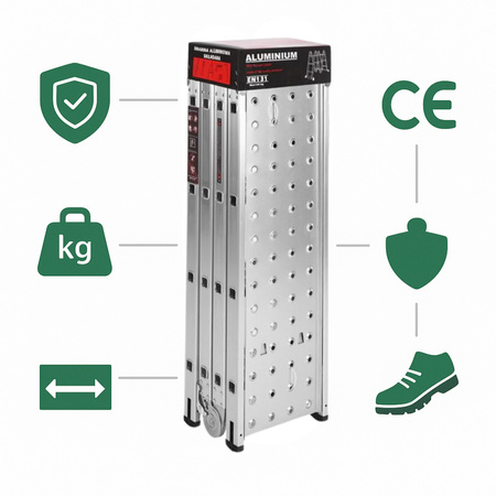 KRAFT&DELE KD4071 Hliníkový Žebřík 4x4 460cm multifunkční s PLATFORMOU kloubový skládací