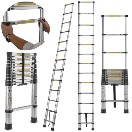 GEKO G02445 Hliníkový teleskopický žebřík 3,8 m 150 kg 